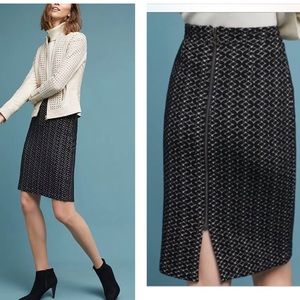 Anthropologie Maeve black knit pencil skirt with white diamond pattern